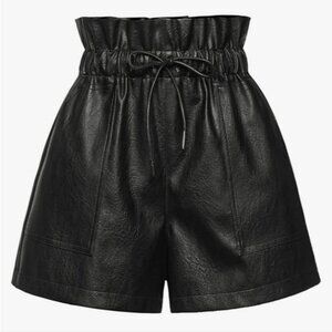 QIANXIZHAN  Faux Leather High Waisted Wide Leg Short, Women's Plus Size 2XL